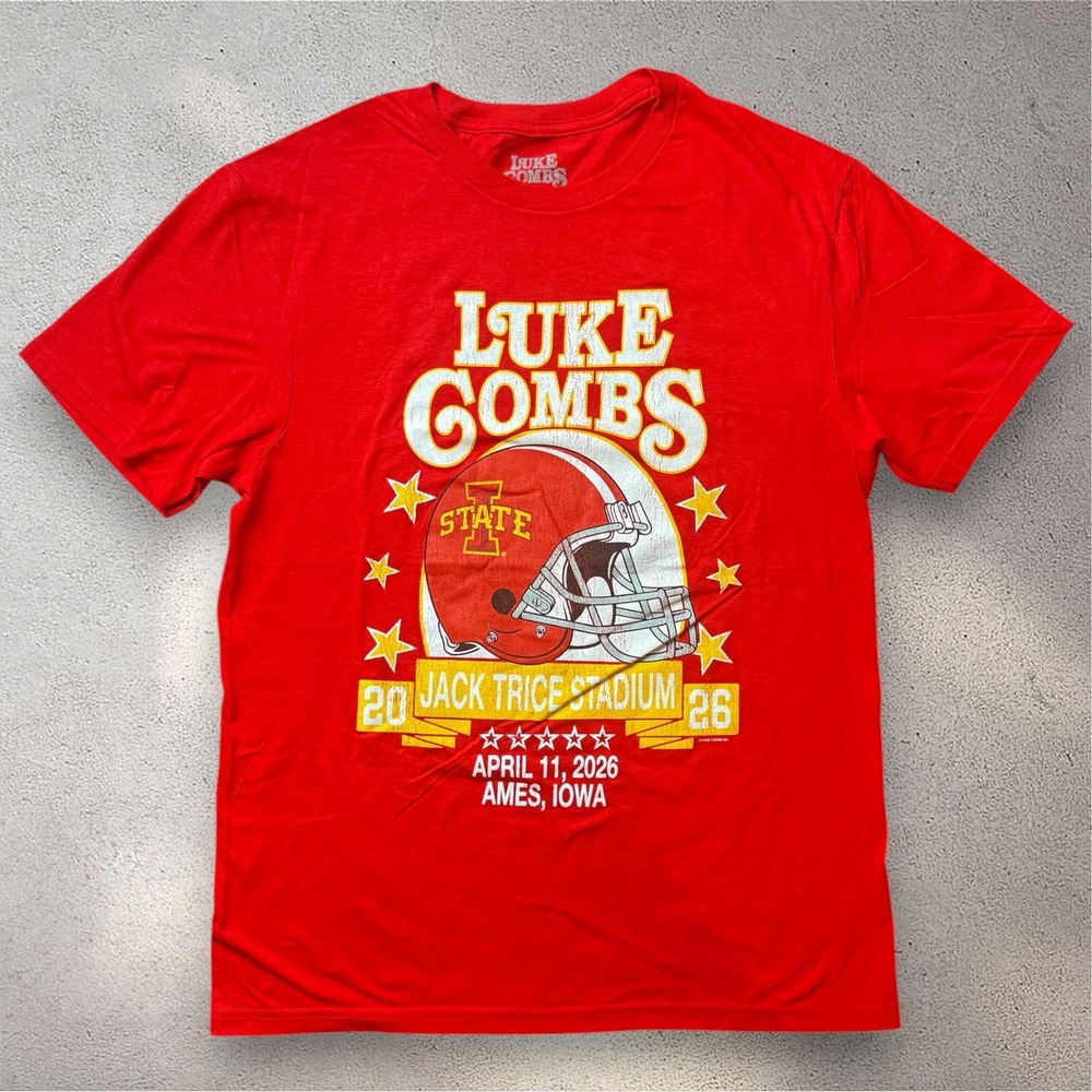 Luke Combs Jack Trice Stadium Ames Iowa 2026 Concert T-Shirt Mens Medium Red